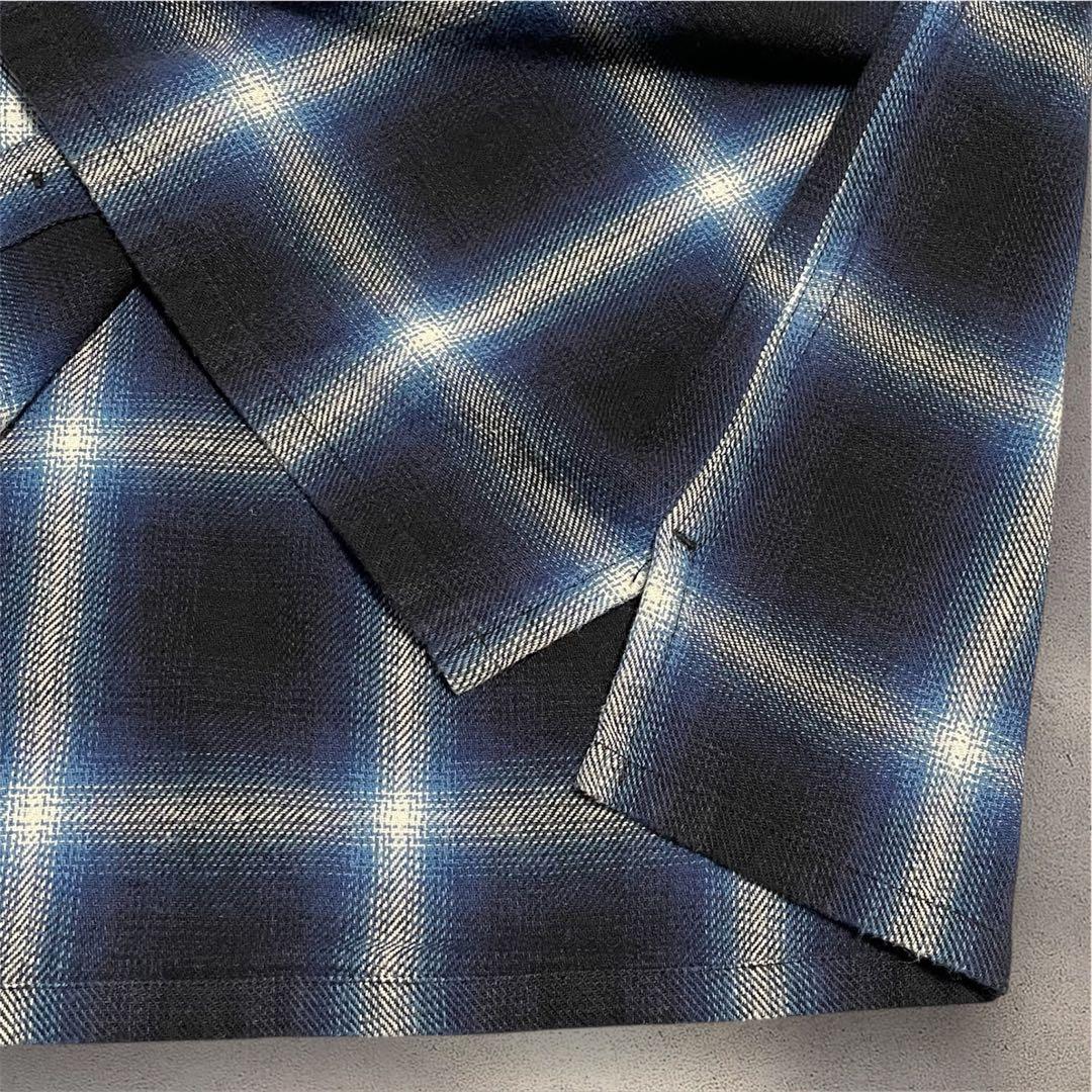 RHCロンハーマン ネイビー オンブレ シャドー チェックネルシャツ