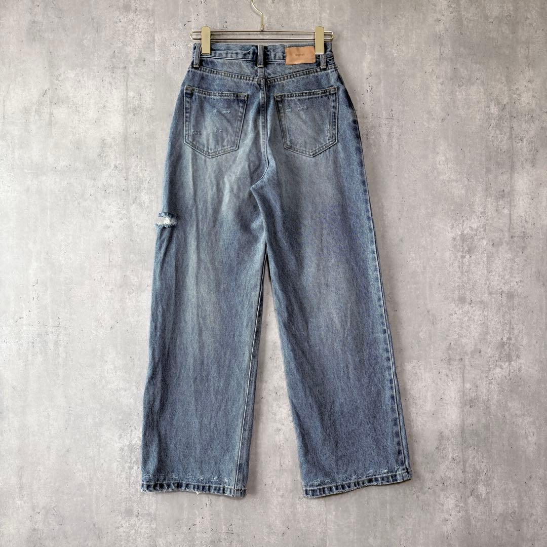 SENEE セニー ワイドデニムパンツ ダメージ ユーズド加工 サイズ S