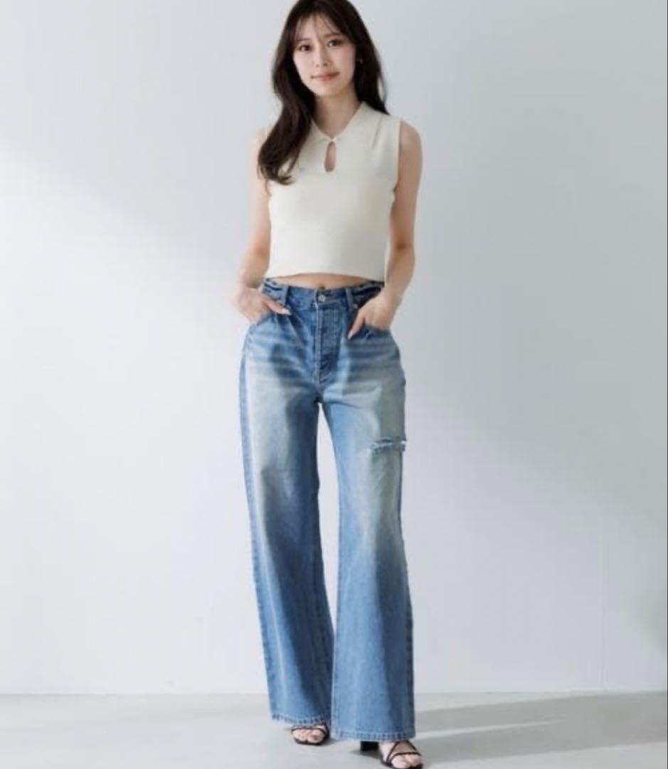 SENEE セニー ワイドデニムパンツ ダメージ ユーズド加工 サイズ S