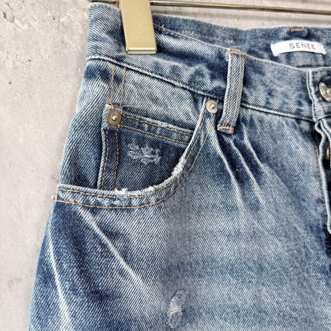 SENEE セニー ワイドデニムパンツ ダメージ ユーズド加工 サイズ S