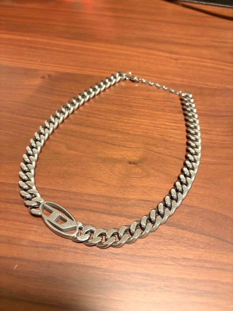 【超美品】DIESEL ロゴプレート 喜平チェーン ネックレス　シルバー