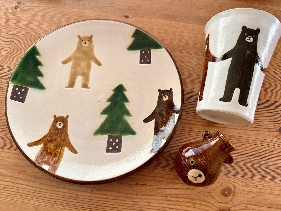 ヤッチとムーン★クリスマス大皿・つぼっくま・タンブラーの3点セット　やちむん