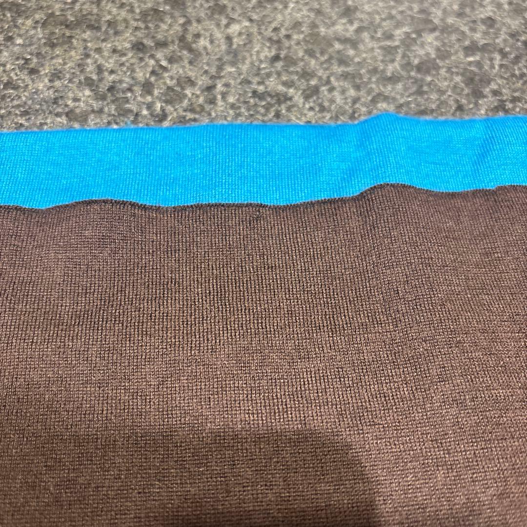 HERMES カシミア　シルク マフラー ブルーブラウン　Hロゴ