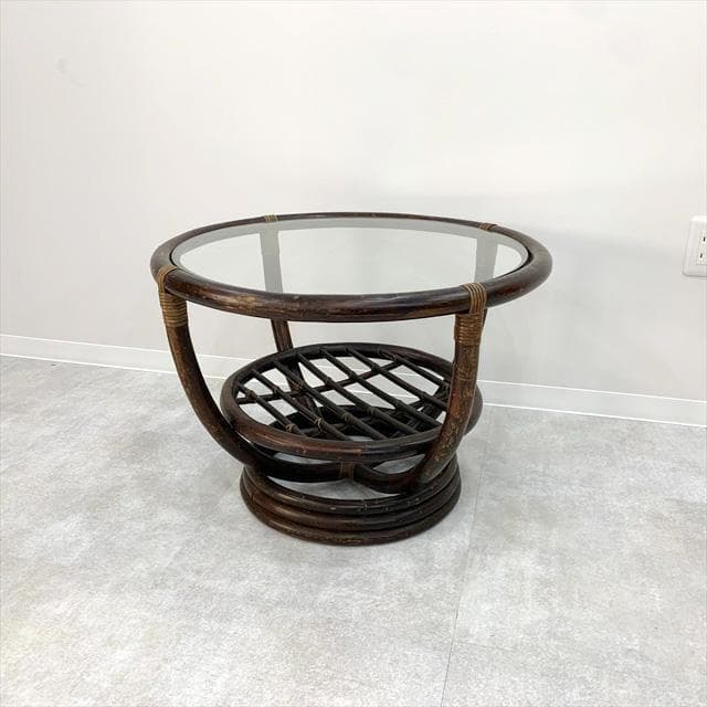 ラタンラウンドサイドテーブル