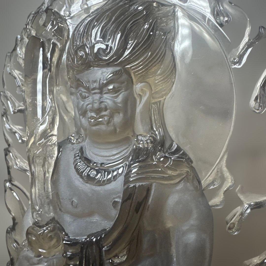 【唯一無二】不動明王 スモーキークォーツ像 台座　23.5cm