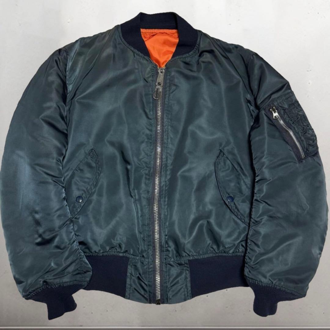 美品/旧タグ三本線【USA製】80s ALPHA ma1 　Mサイズ　ネイビー