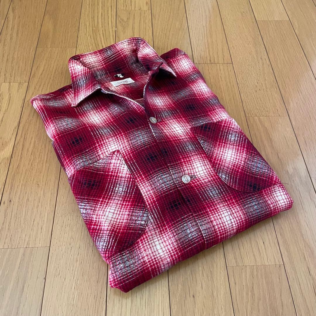 60s ダンリバー プリントネル USA オープンカラー オンブレ チェック