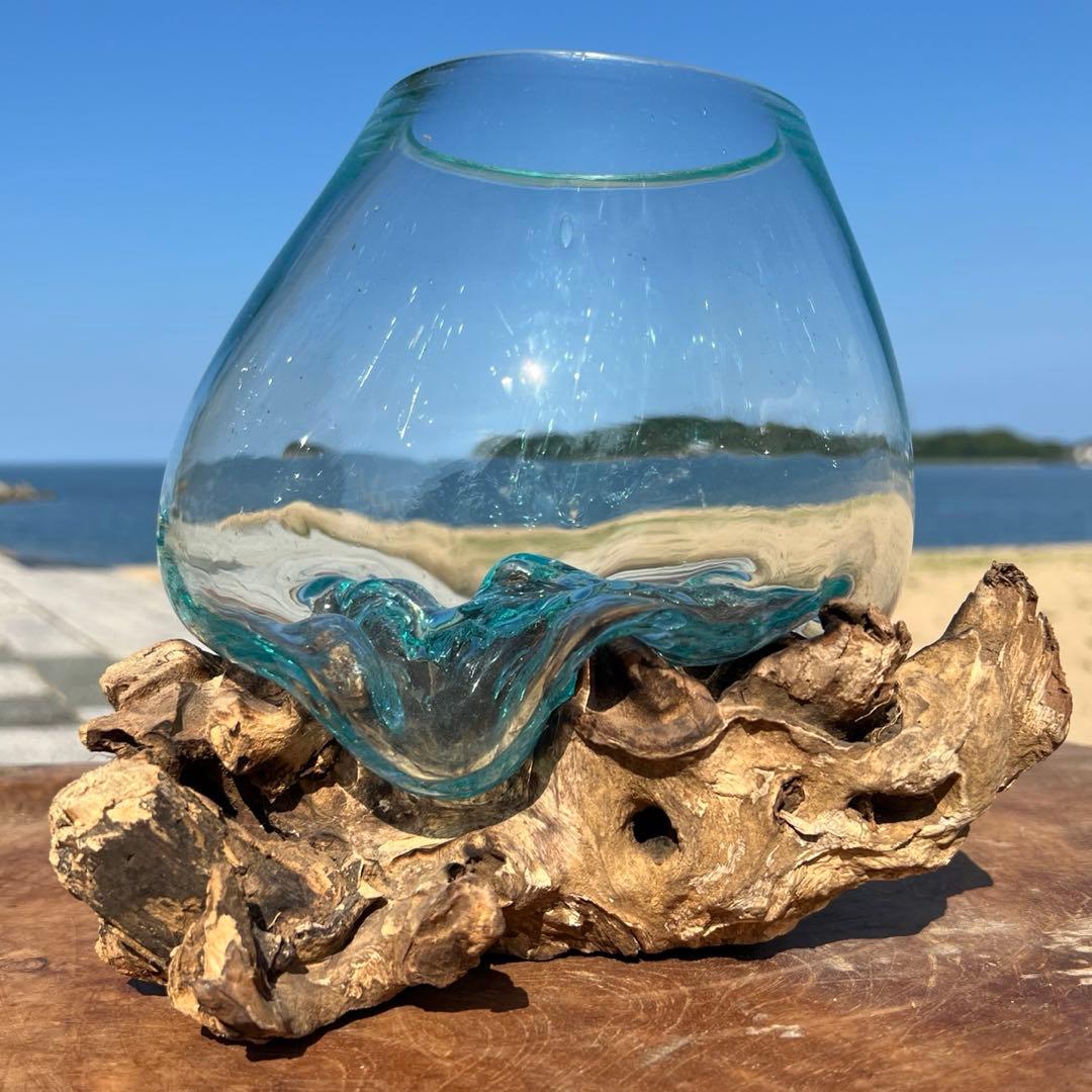 流木ガラス オブジェ中R 花瓶 金魚鉢 ガーデニング テラリウム 観賞魚 容器