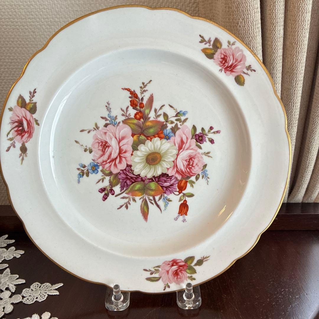 稀少　英国アンティーク　チャールズボーン　19世紀初頭薔薇のブーケのプレート