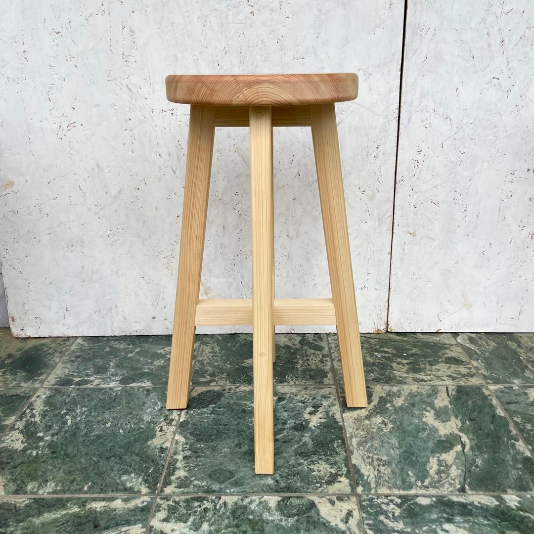 みかん　国産ひのき　木製スツール　カウンターチェアー　丸椅子　3脚