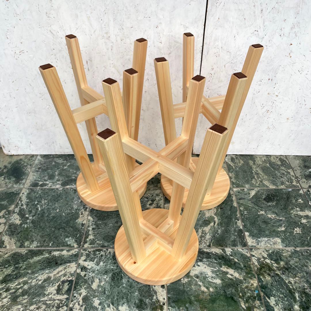 みかん　国産ひのき　木製スツール　カウンターチェアー　丸椅子　3脚