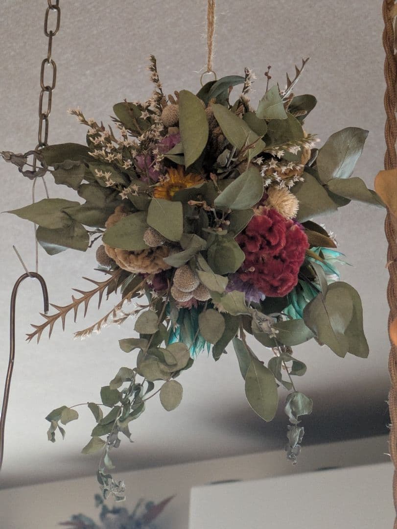 ドライフラワー★ゆらゆらフライングボール★セルリア　ケイトウ　1点物　インテリア