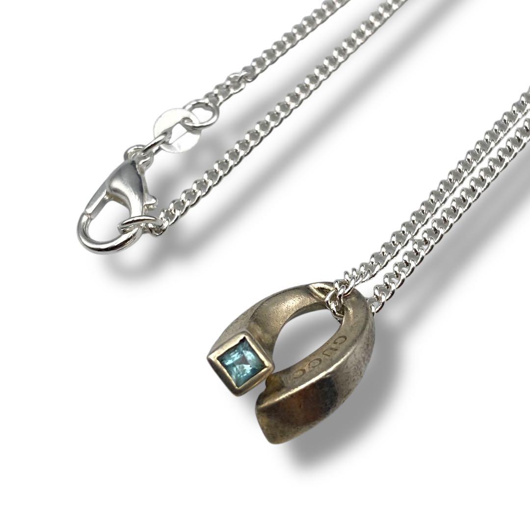 美品 GUCCI グッチ ネックレス ブルートパーズ 馬蹄 Gロゴ SV925