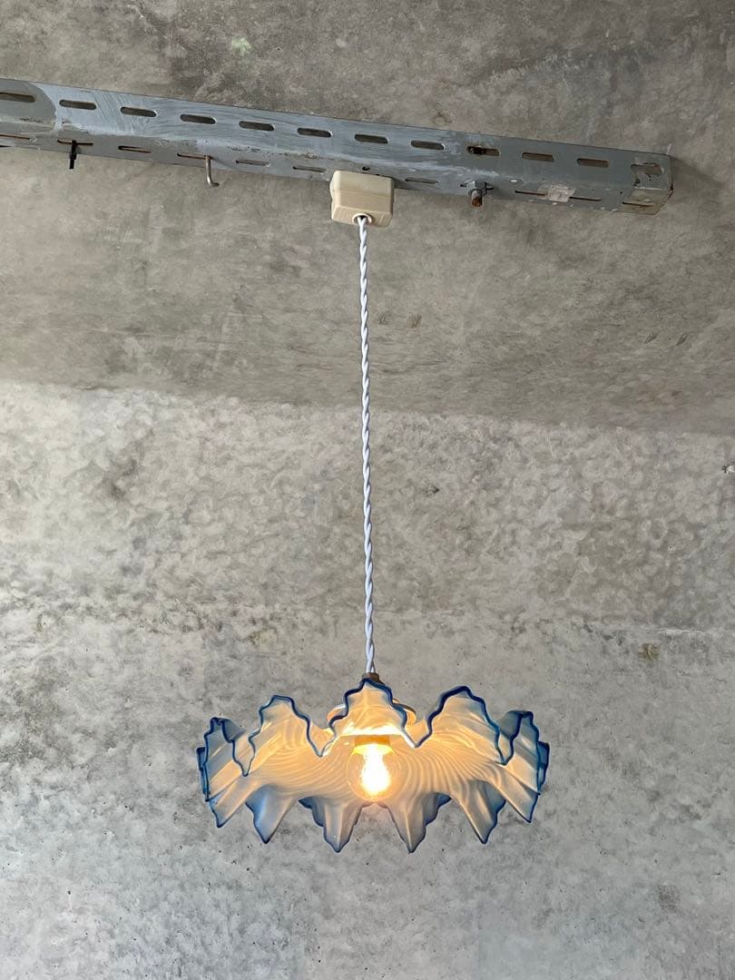 76. 40’s フランスアンティーク　古民家 ガラスシェードペンダントランプ