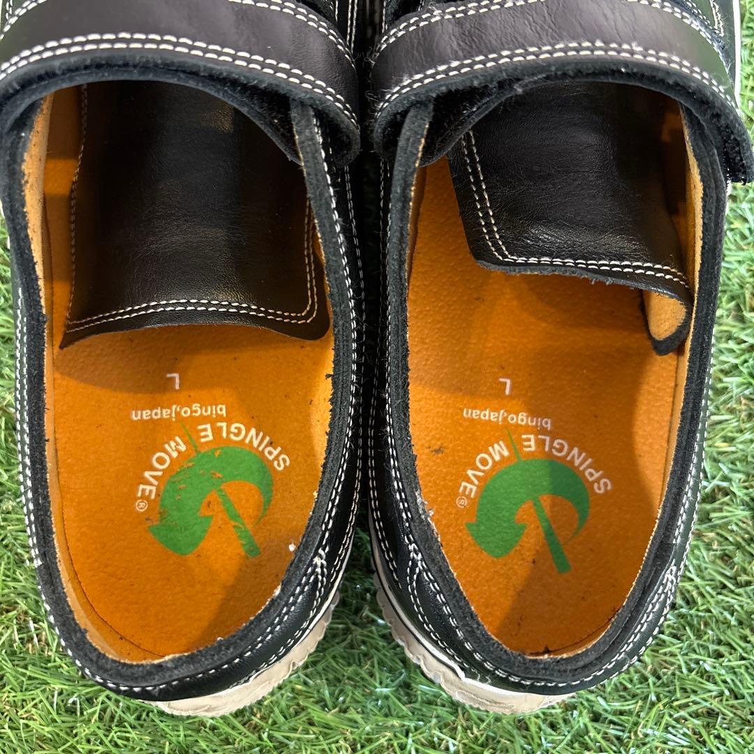 SPINGLEMOVE ベルクロ ブラック レザー スニーカー SPM-211