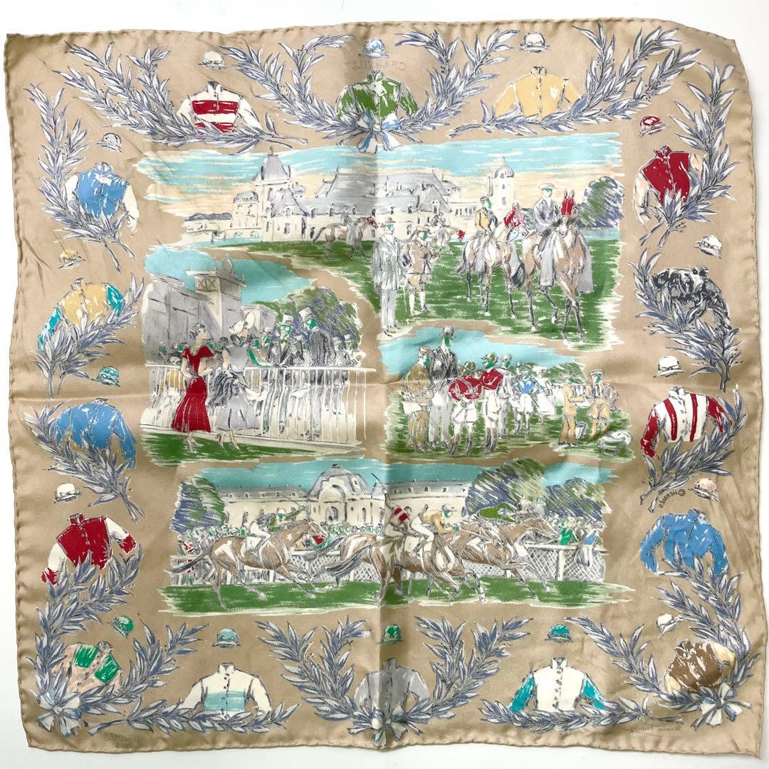 エルメス　カレ40　CHANTILLY　競馬場　シルク　43cm スカーフ　　M