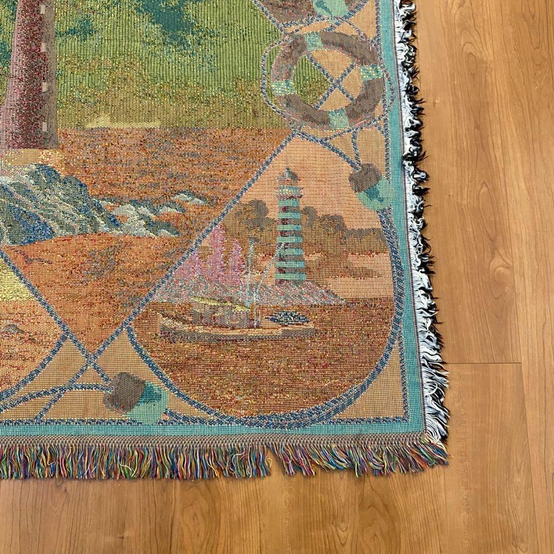美品　CROWN CRAFTS 灯台柄 ゴブラン織り ラグ タペストリー