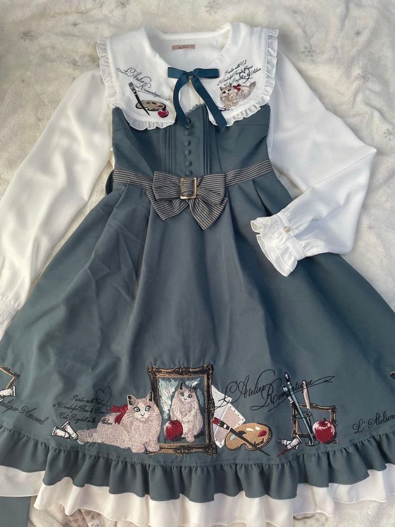 Amavel ねこ ジャンスカ×ブラウスセット