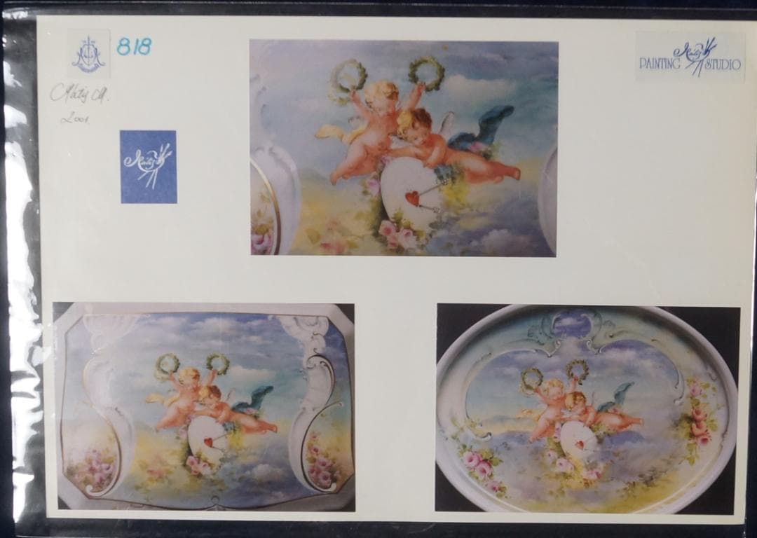 天使絵皿　マーティシ・ミクロシュ(元ヘレンド社ヘッドペインター）資料写真付き