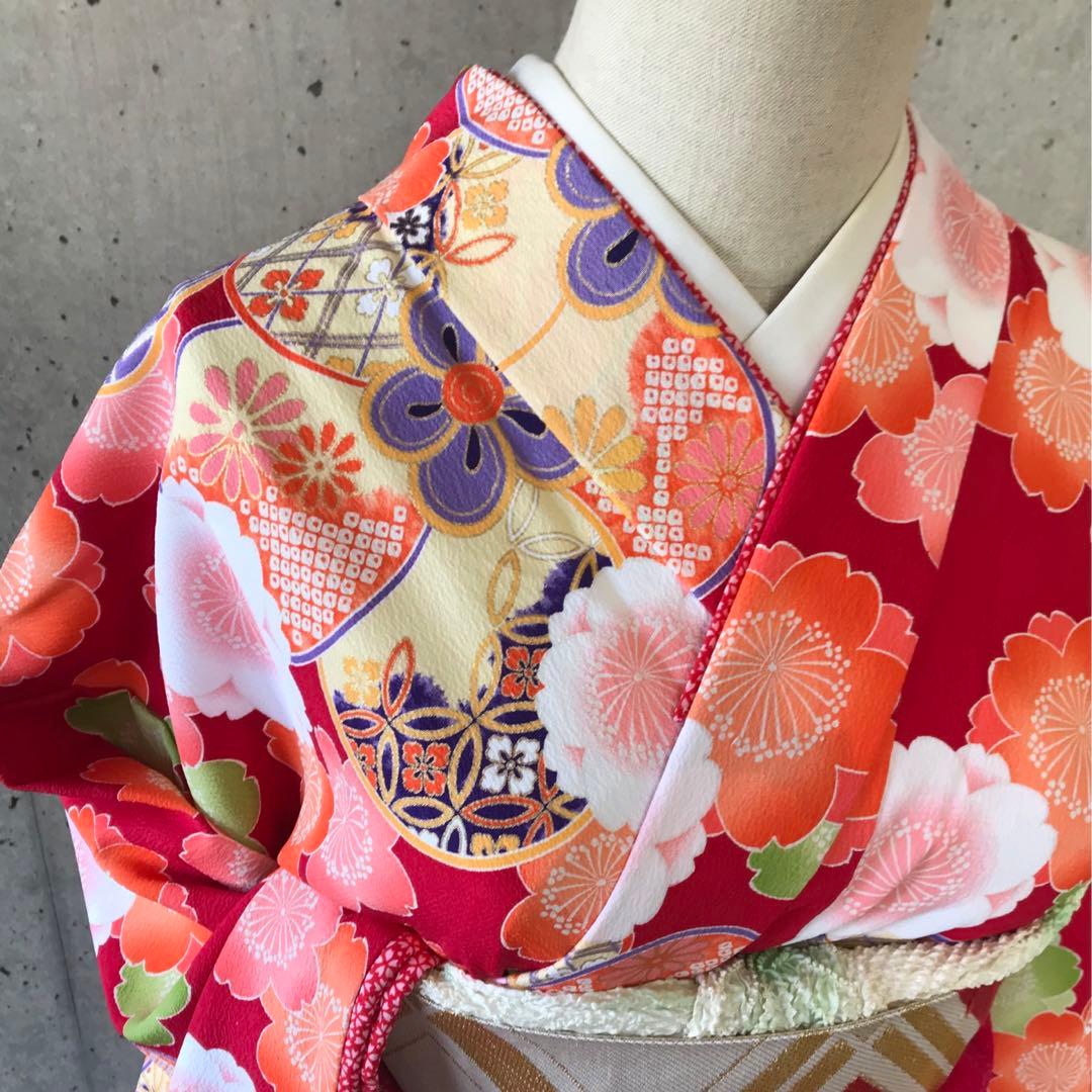 【乙葉】化繊　二尺袖　振袖　花柄　子供向け