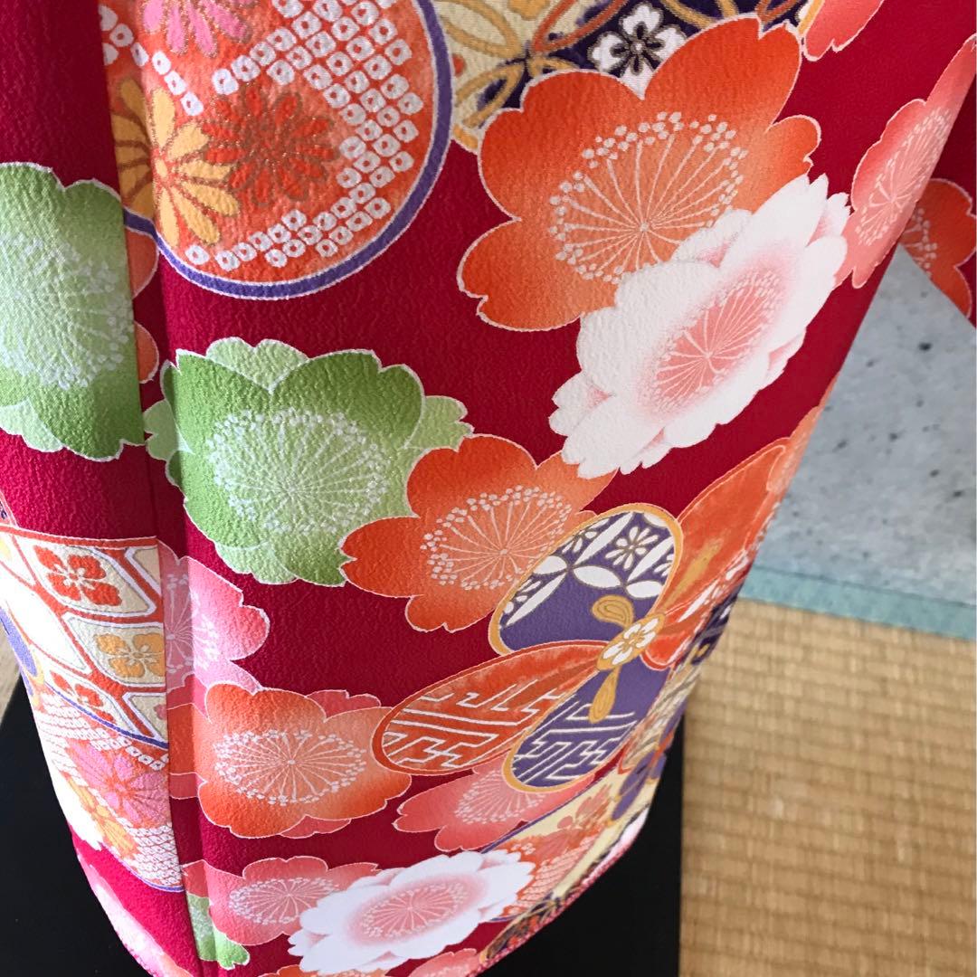 【乙葉】化繊　二尺袖　振袖　花柄　子供向け