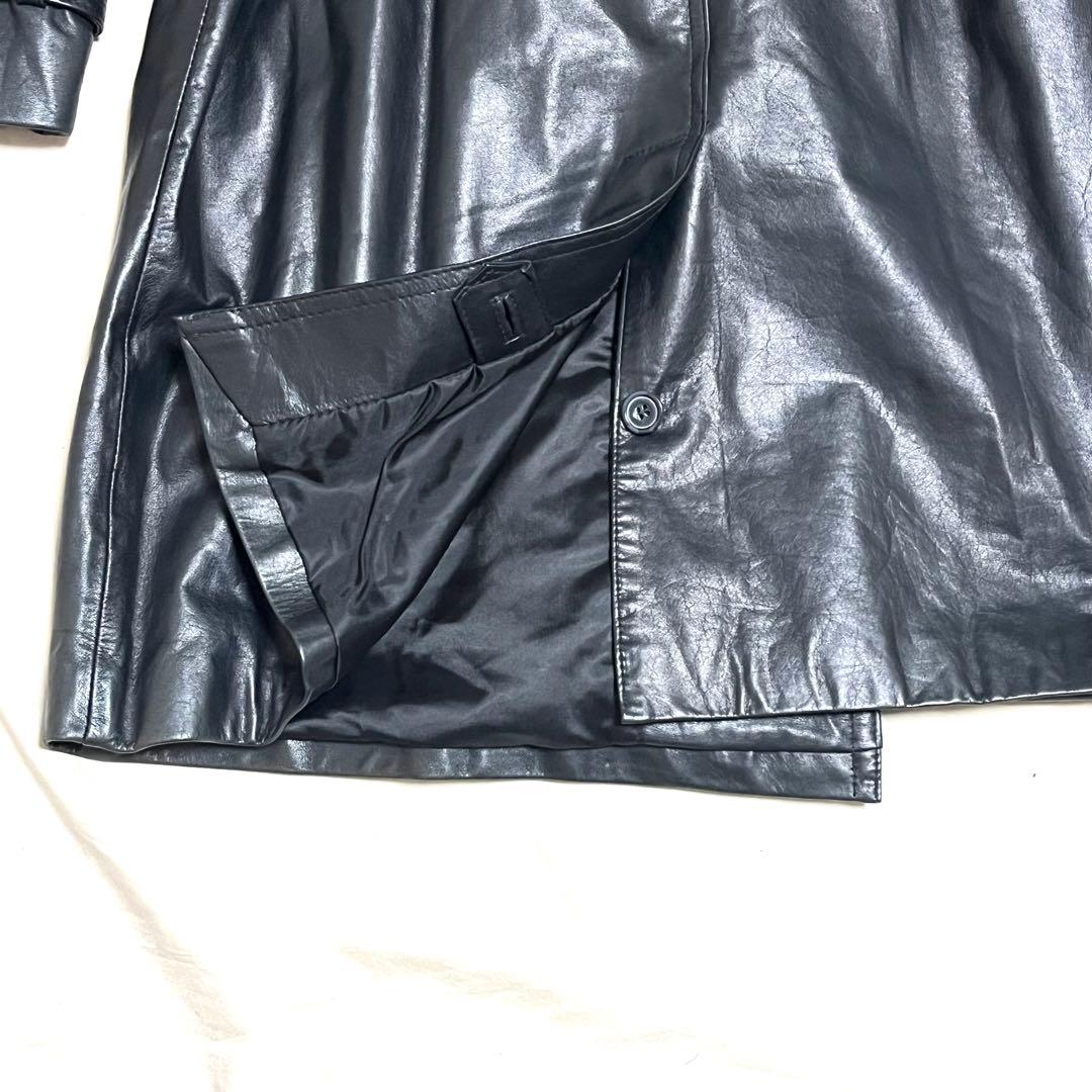 ACROCORE　カウレザーロングトレンチコート　牛革　ベルト付き　黒　L程