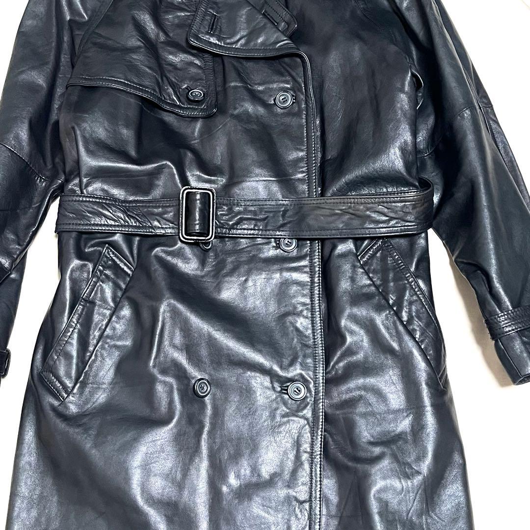 ACROCORE　カウレザーロングトレンチコート　牛革　ベルト付き　黒　L程