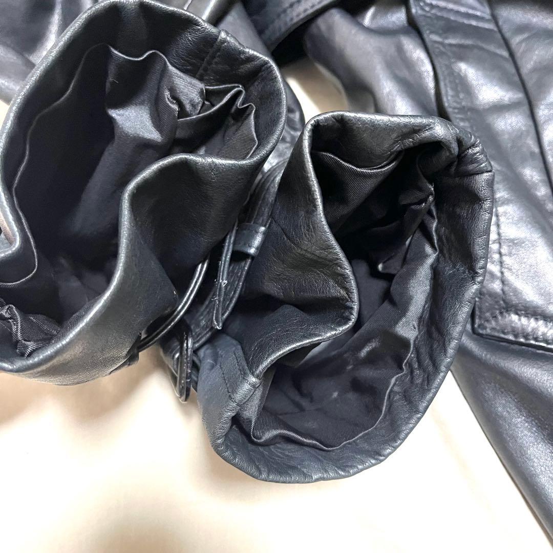 ACROCORE　カウレザーロングトレンチコート　牛革　ベルト付き　黒　L程