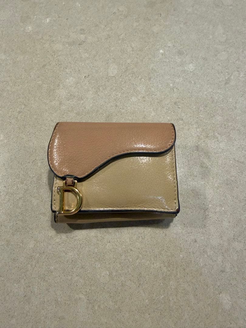 Dior 三つ折り財布 ベージュ/ピンク　箱付き