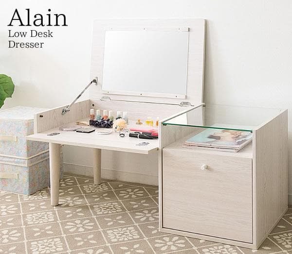 ドレッサー ローデスクタイプ 収納付 おしゃれ 北欧テイスト ホワイト