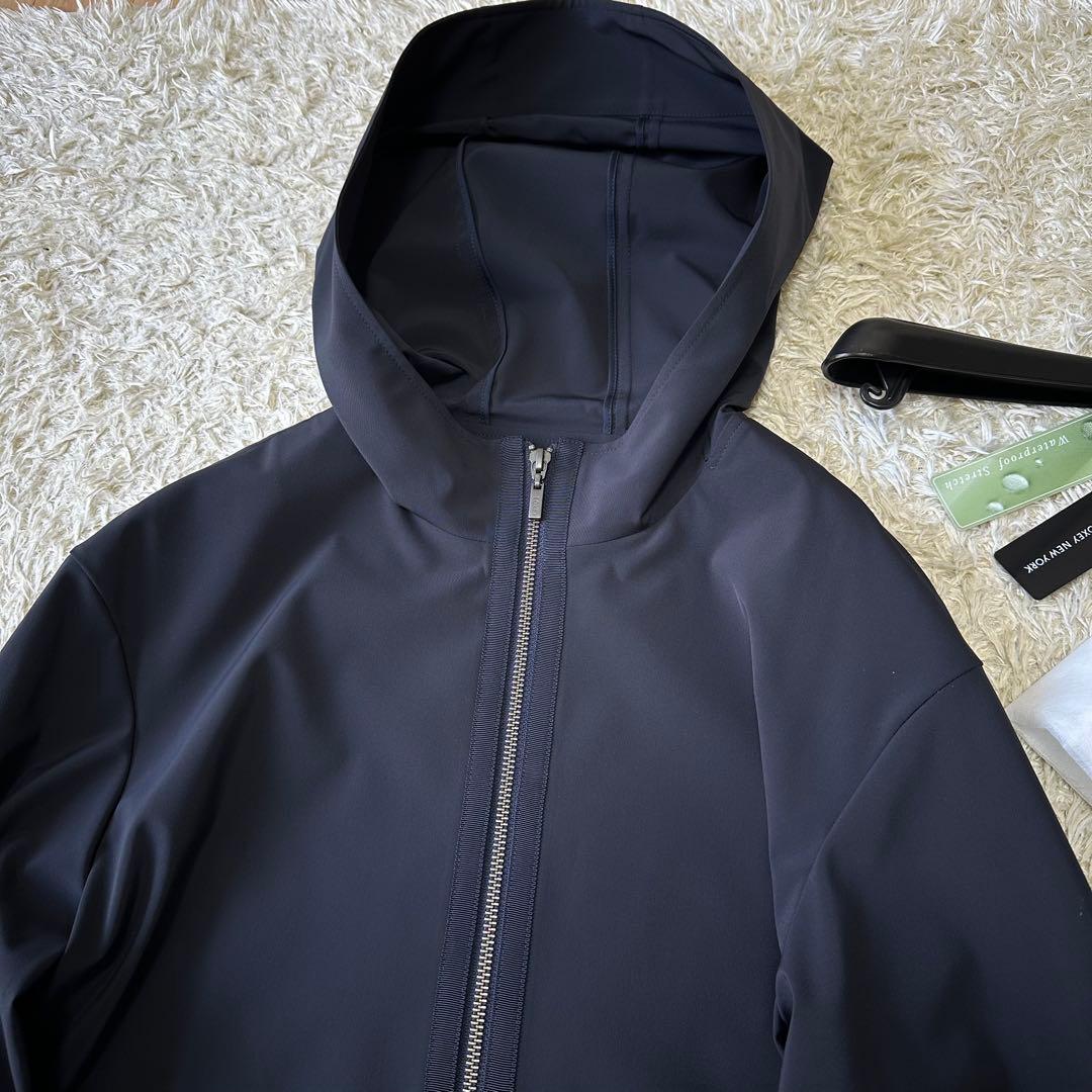 美品 FOXEY リボン ウォータープルーフ コート フード ネイビー 撥水
