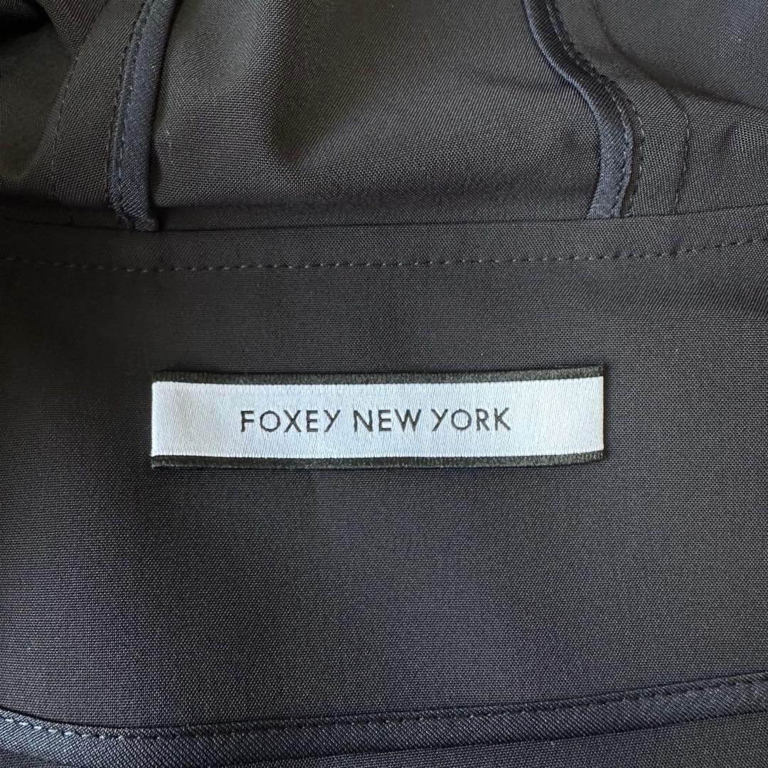 美品 FOXEY リボン ウォータープルーフ コート フード ネイビー 撥水