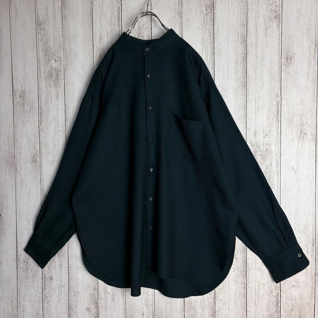 美品 マーカウェア MARKAWARE ノーカラーネルシャツ ダークグリーン