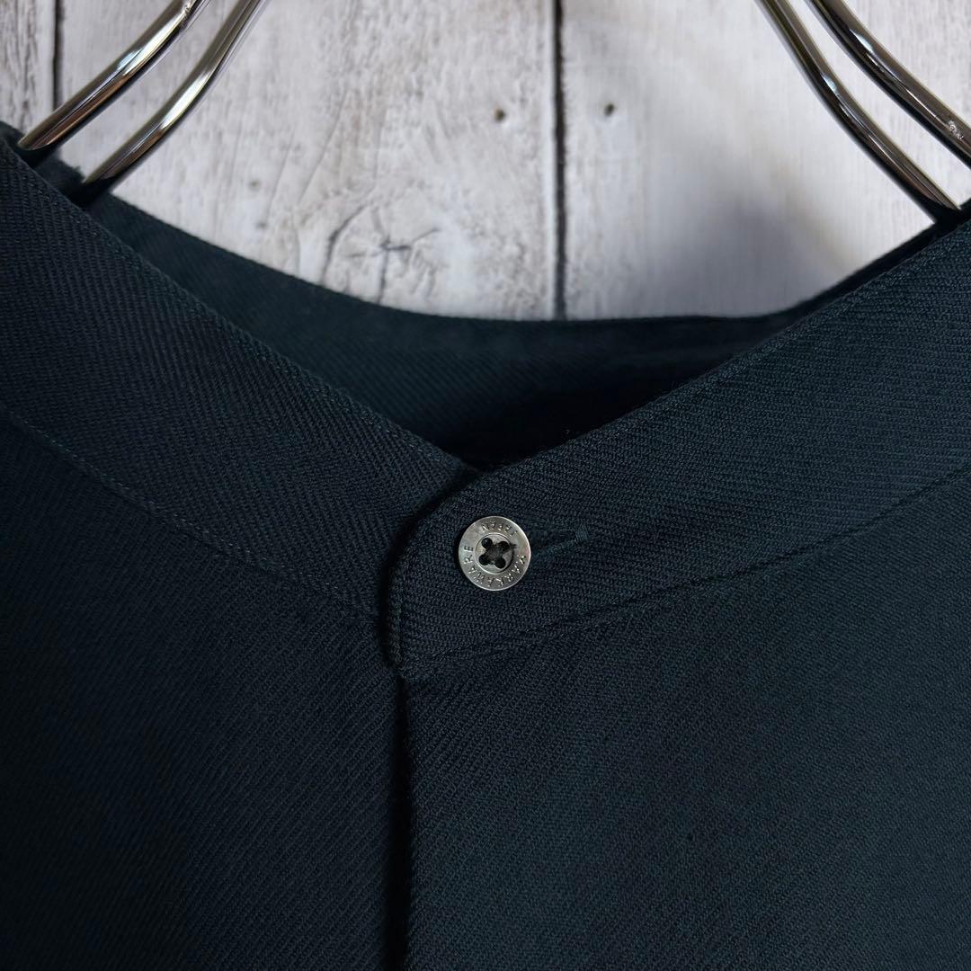 美品 マーカウェア MARKAWARE ノーカラーネルシャツ ダークグリーン