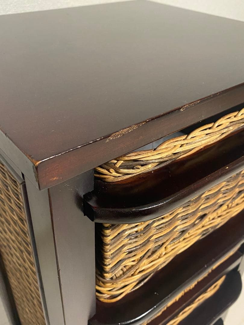 ニッセン　アジア風 レトロ　籐家具 ラタン チェスト　縦型 引き出し4個