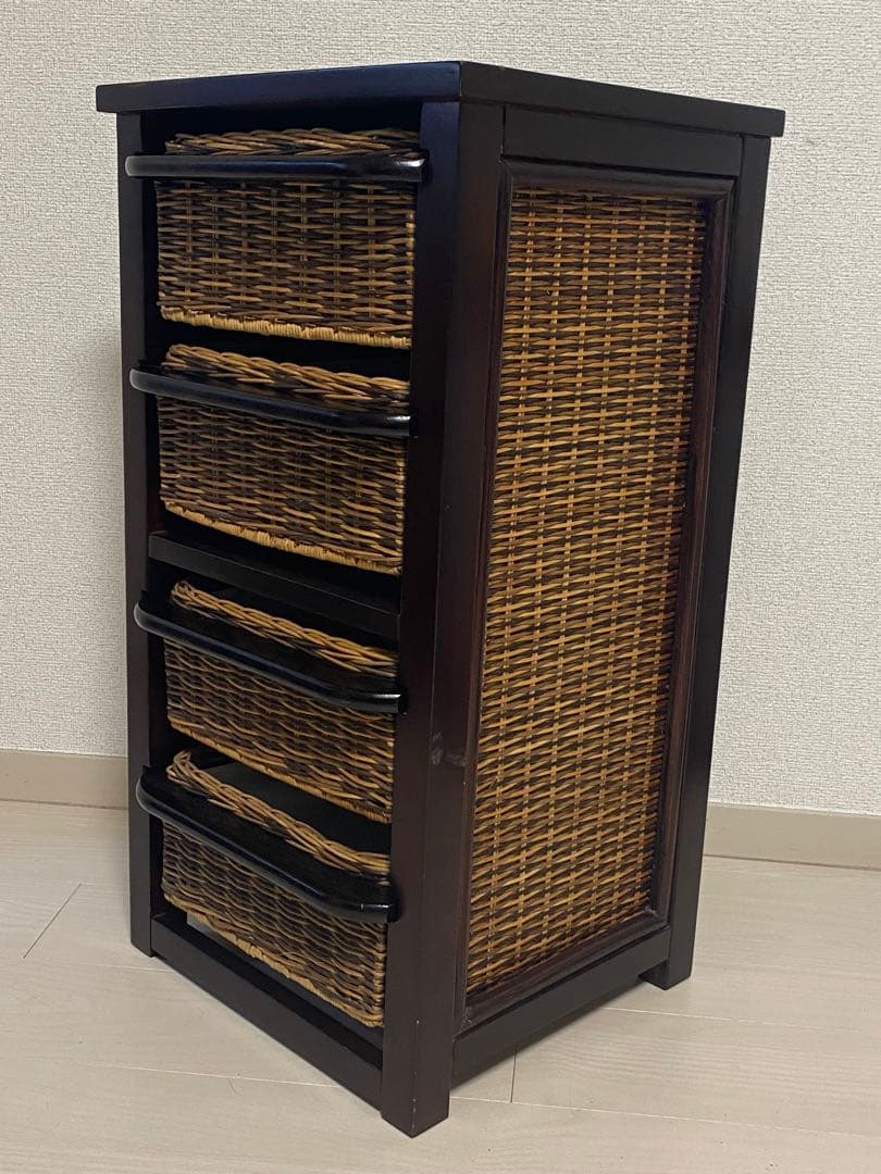 ニッセン　アジア風 レトロ　籐家具 ラタン チェスト　縦型 引き出し4個