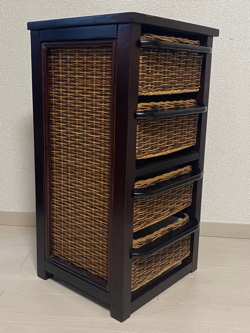 ニッセン　アジア風 レトロ　籐家具 ラタン チェスト　縦型 引き出し4個