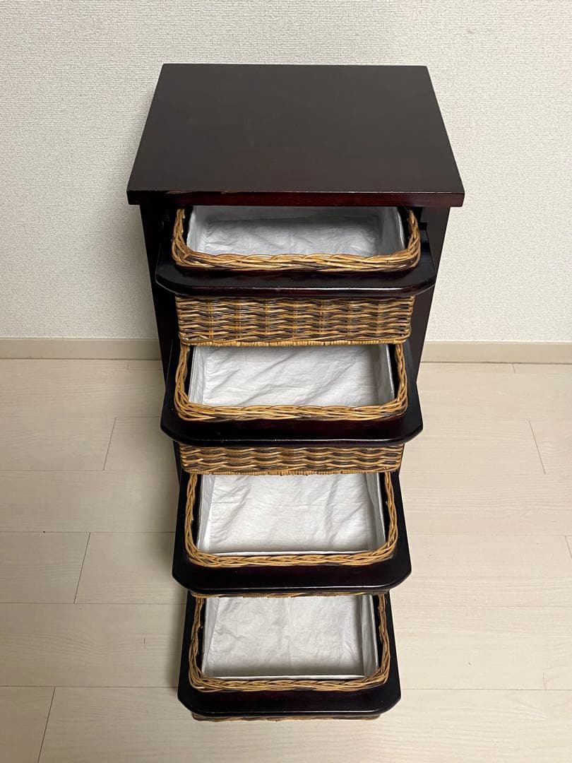 ニッセン　アジア風 レトロ　籐家具 ラタン チェスト　縦型 引き出し4個