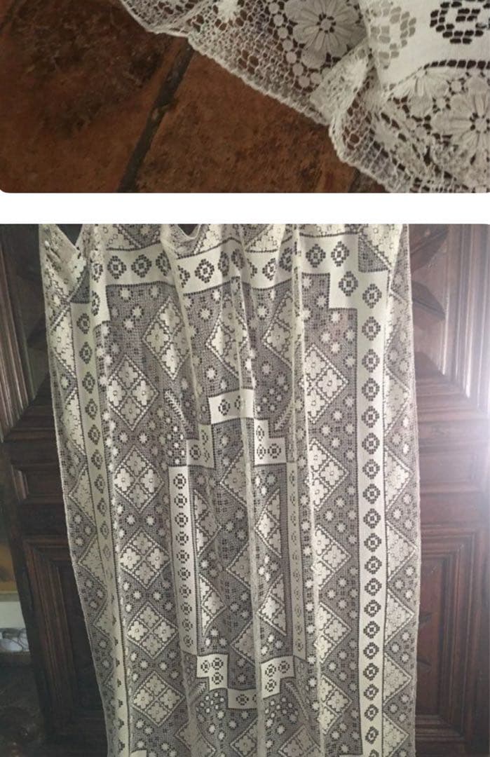 フランスで購入した豪華な大判のアンティーク・フィレレース160x195cm