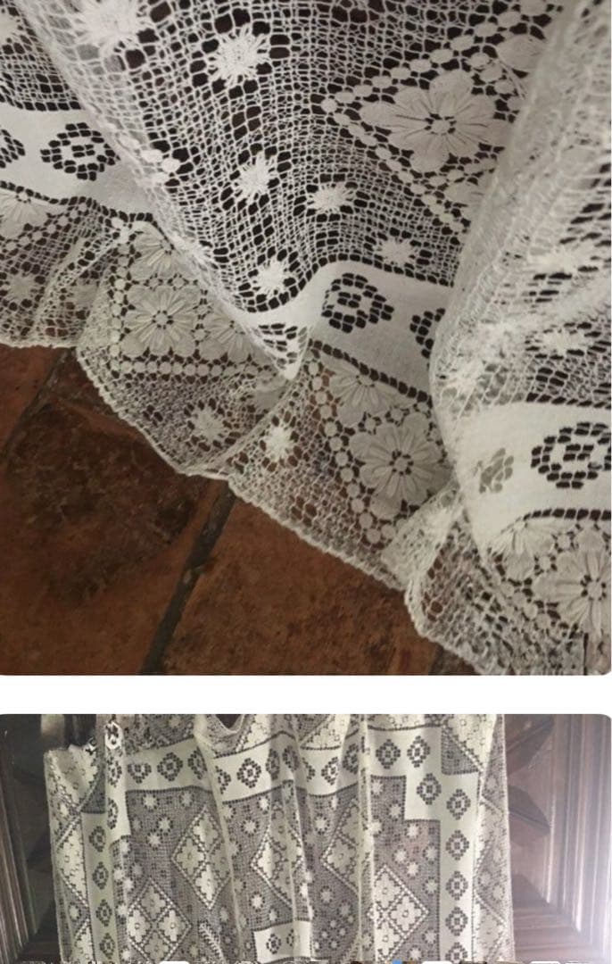 フランスで購入した豪華な大判のアンティーク・フィレレース160x195cm