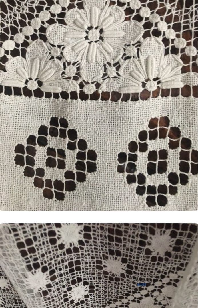 フランスで購入した豪華な大判のアンティーク・フィレレース160x195cm