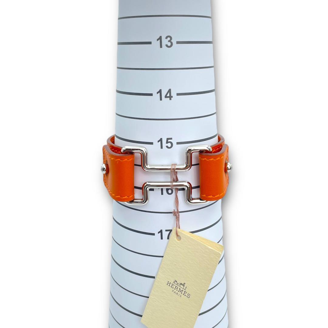 【美品】HERMES ナイトレザー ブレスレット オレンジ シルバー