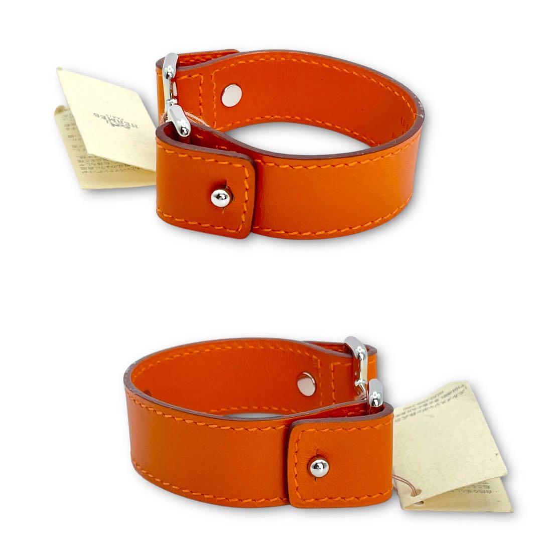 【美品】HERMES ナイトレザー ブレスレット オレンジ シルバー