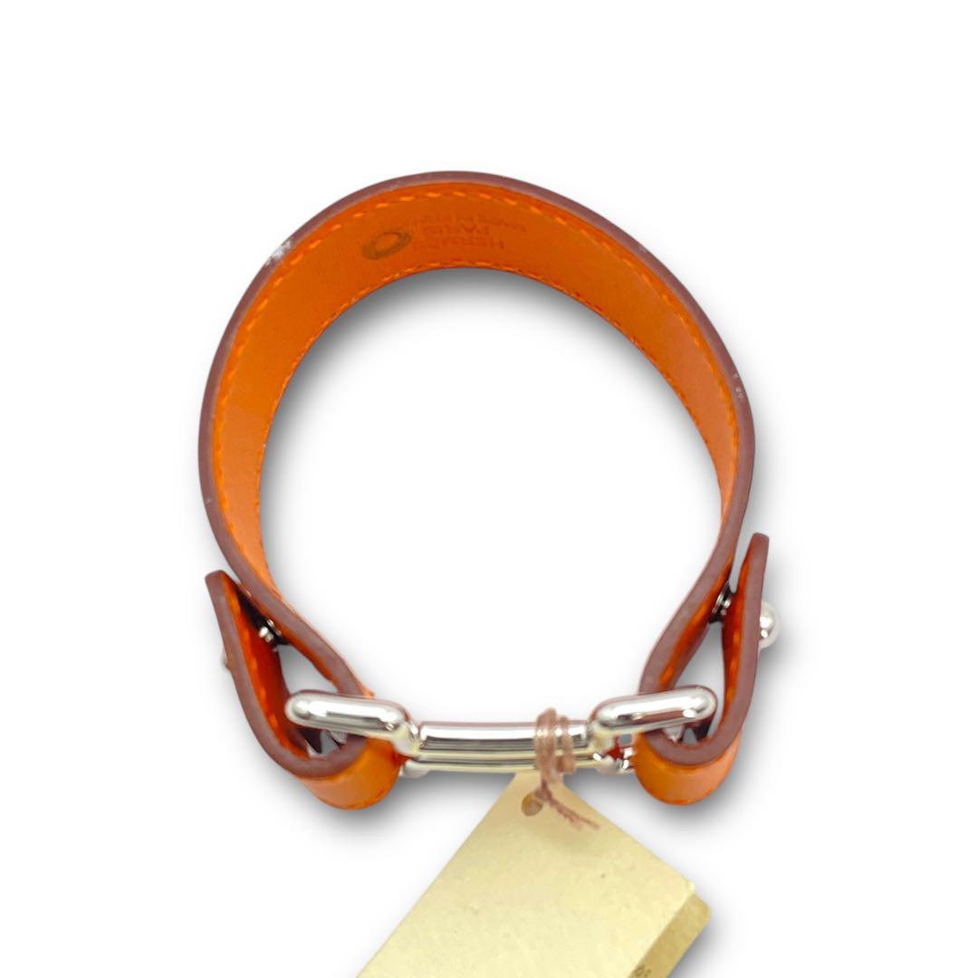 【美品】HERMES ナイトレザー ブレスレット オレンジ シルバー