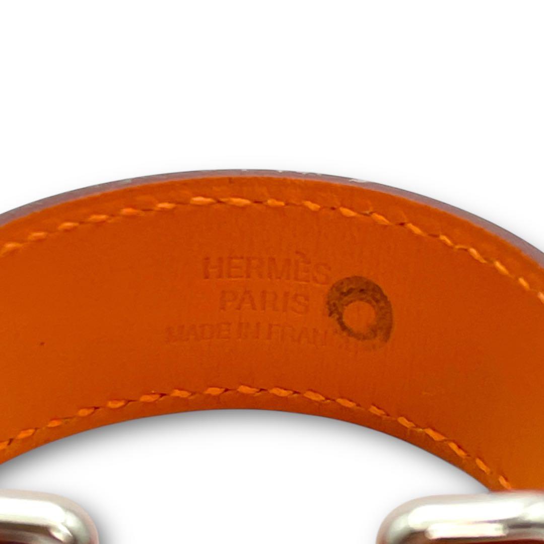 【美品】HERMES ナイトレザー ブレスレット オレンジ シルバー