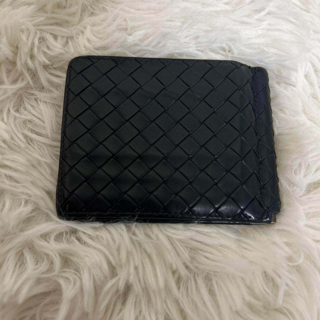 【美品】ボッテガヴェネタ マネークリップ イントレチャート レザー ブラック