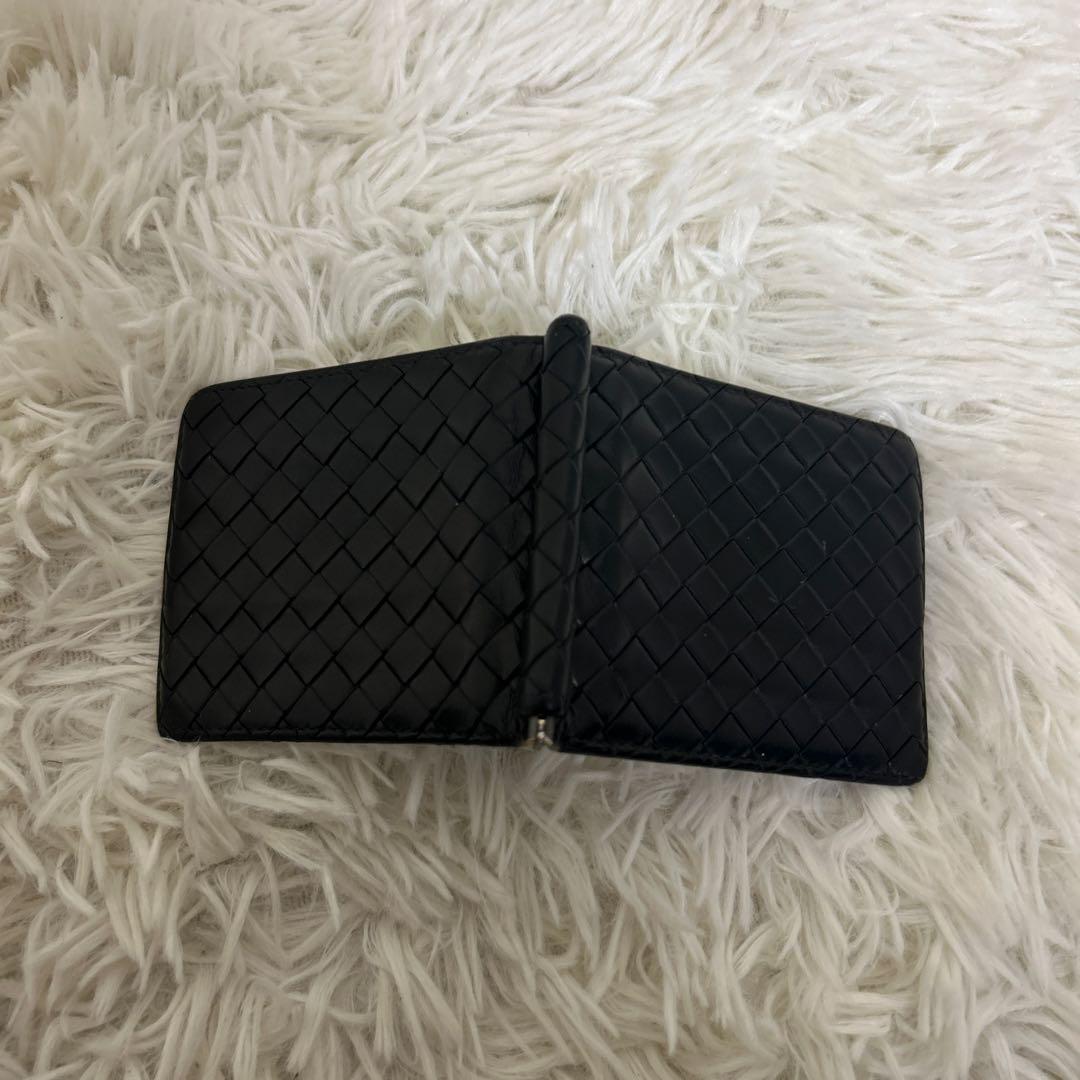 【美品】ボッテガヴェネタ マネークリップ イントレチャート レザー ブラック