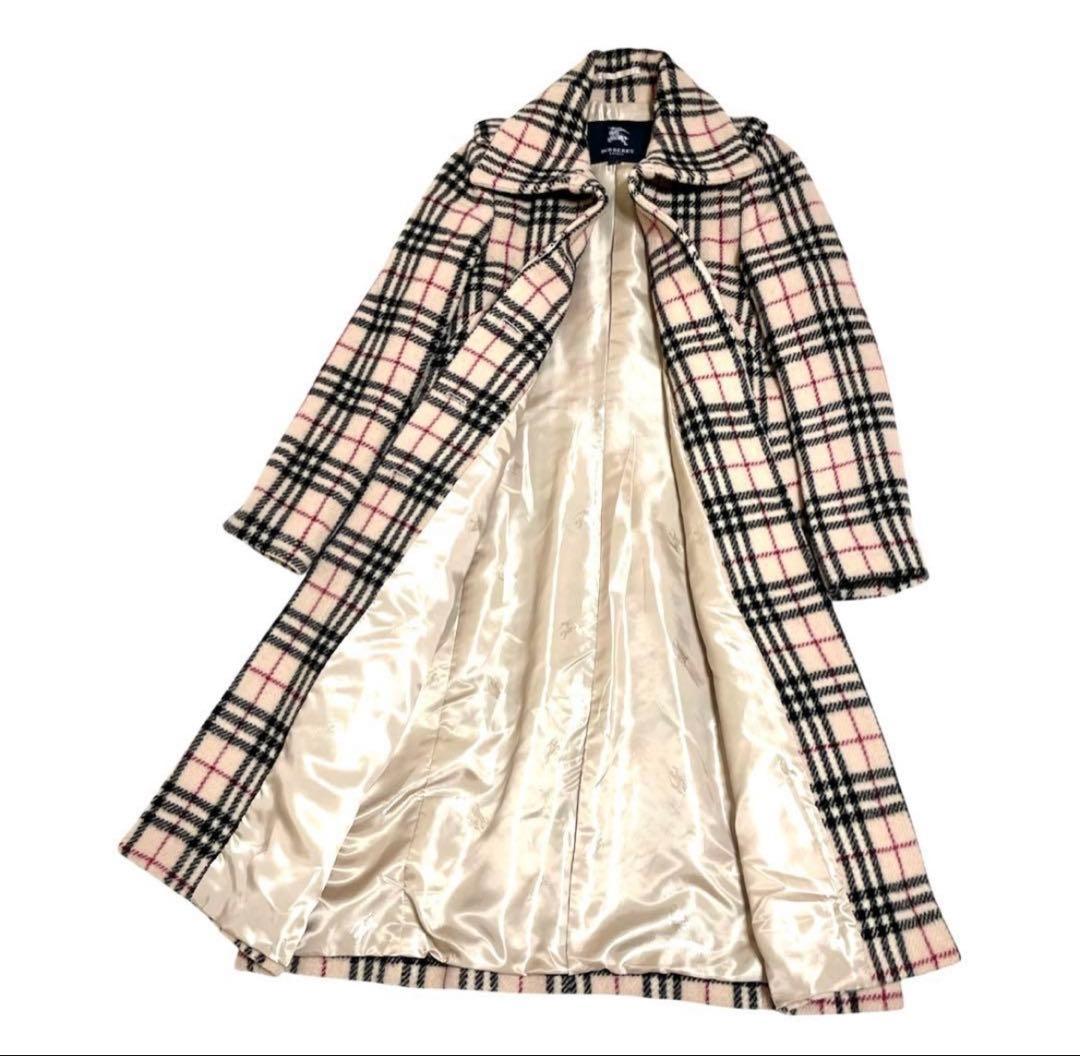 美品　BURBERRY LONDON ノバチェック総柄ウールロングコート　ホース