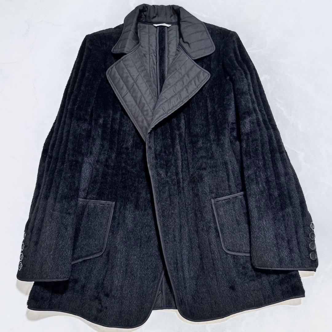 4XL相当✨MaxMara アルパカウール シャギーハーフコート 白タグ 黒48