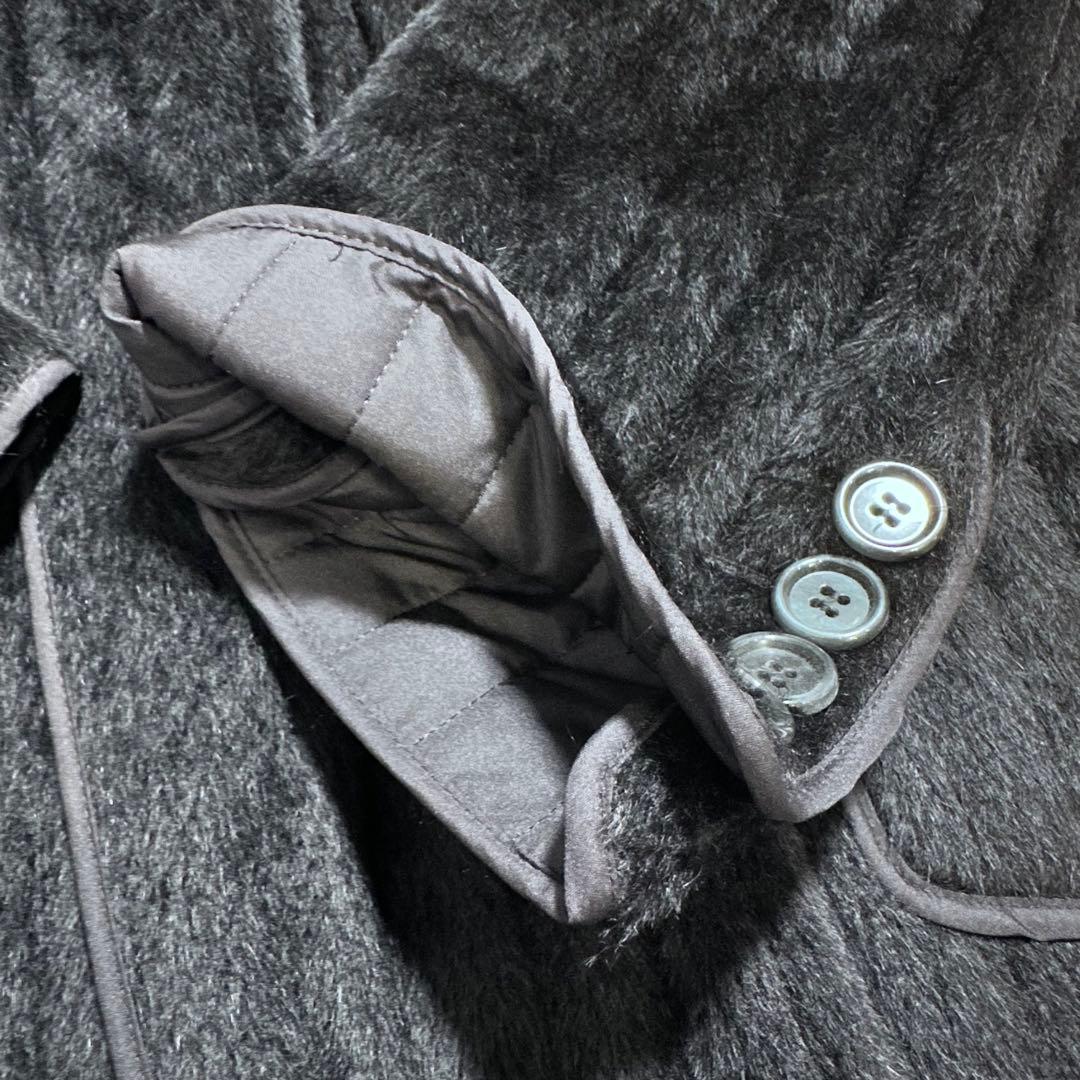 4XL相当✨MaxMara アルパカウール シャギーハーフコート 白タグ 黒48